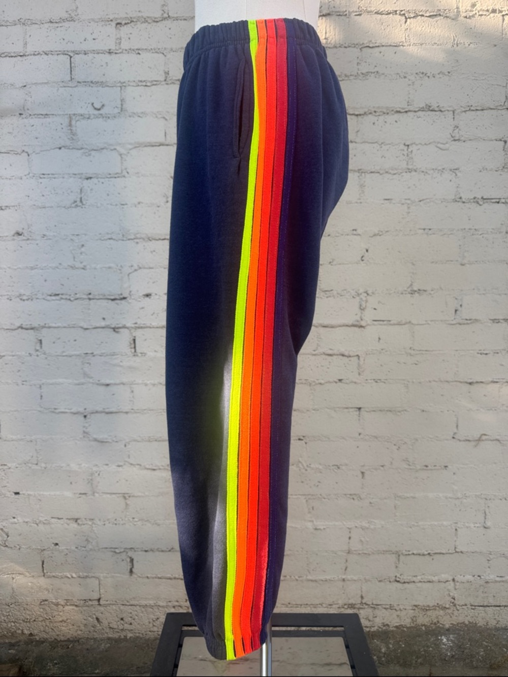 Aviator Nation 5 Stripe Sweatpants Heather Navy Neon Rainbow Size S - Picture 8 of 14